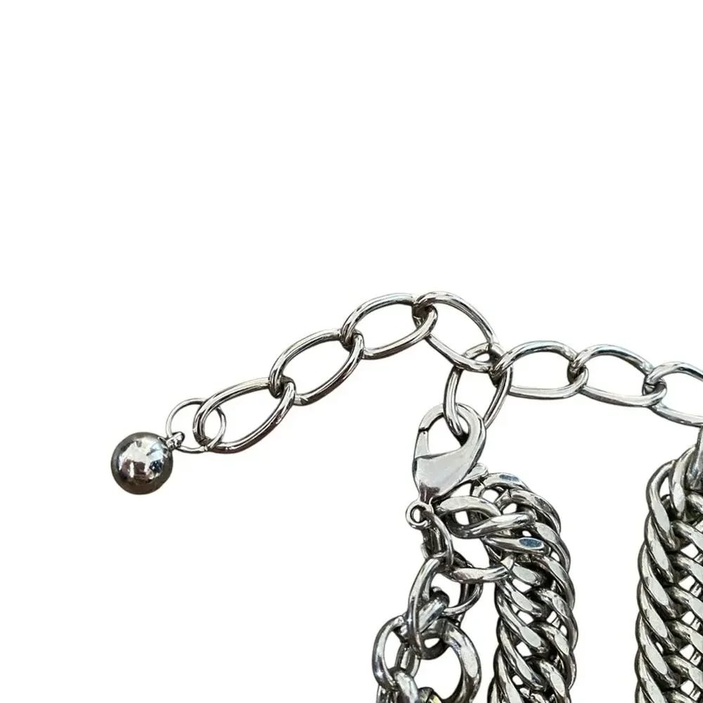Vintage Silver Tone Rhinestone Butterfly Layered Necklace
